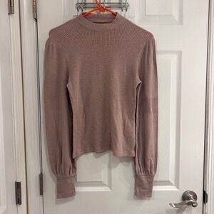 Abercrombie & Fitch Womens Mauve‎ Ribbed Mock Neck Puff Sleeve Top Small